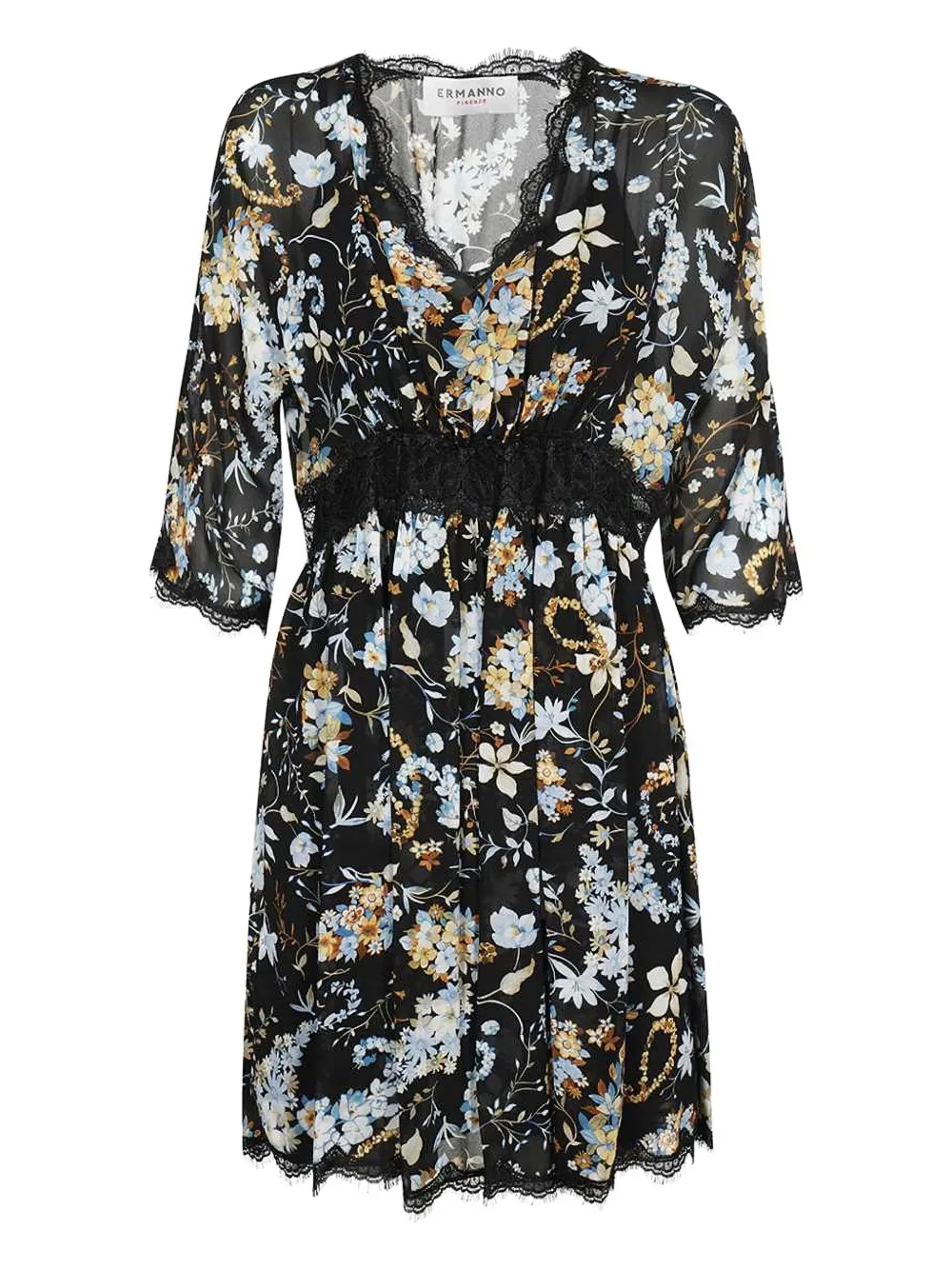 Ermanno Scervino Floral Lace-trimmed Mini Dress In Multi