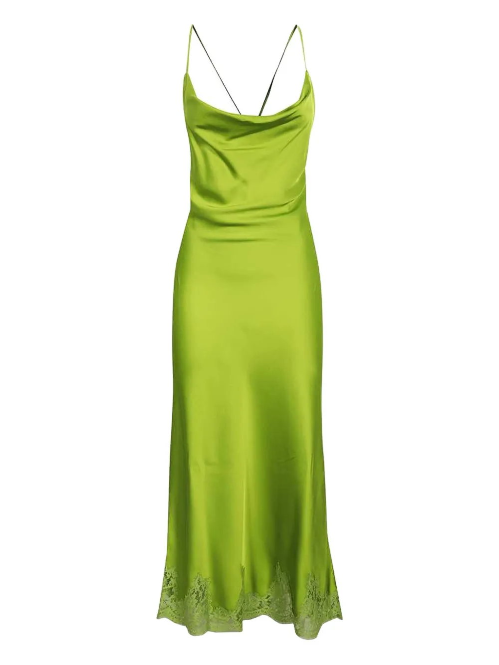 Ermanno Scervino cowl-neck lace-trimmed midi dress - グリーン Ermanno Scervino cowl-neck lace-trimmed midi dress - グリーン