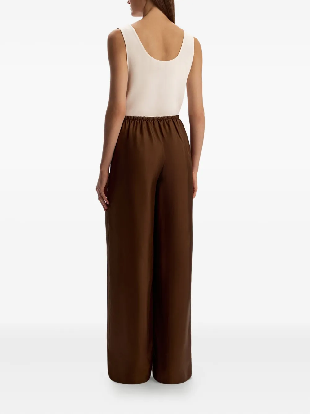 12 Storeez Elastic-waist Silk Palazzo Pants In Brown