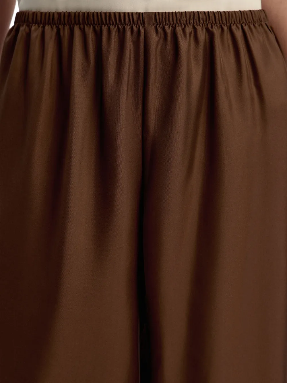 12 Storeez Elastic-waist Silk Palazzo Pants In Brown