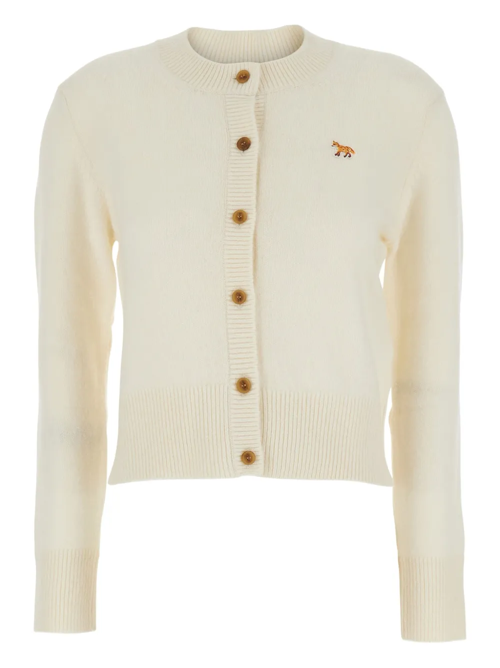 Maison Kitsuné Fox-embroidered Lambswool Cardigan In White