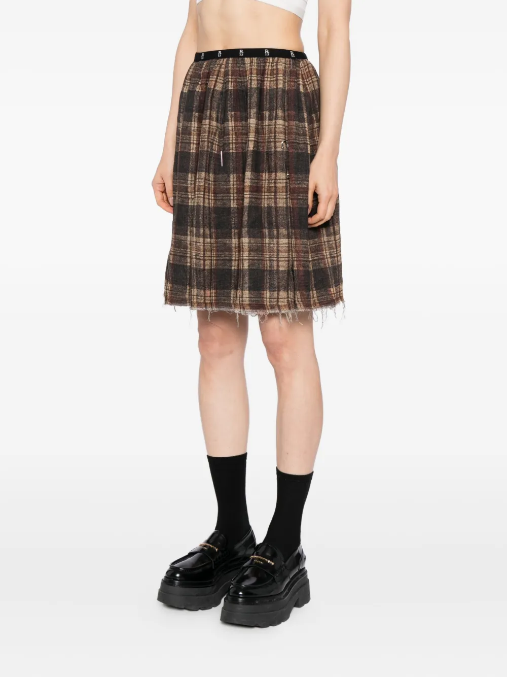 R13 Brown Knee-length Kilt Reversible Midi Skirt In Brown