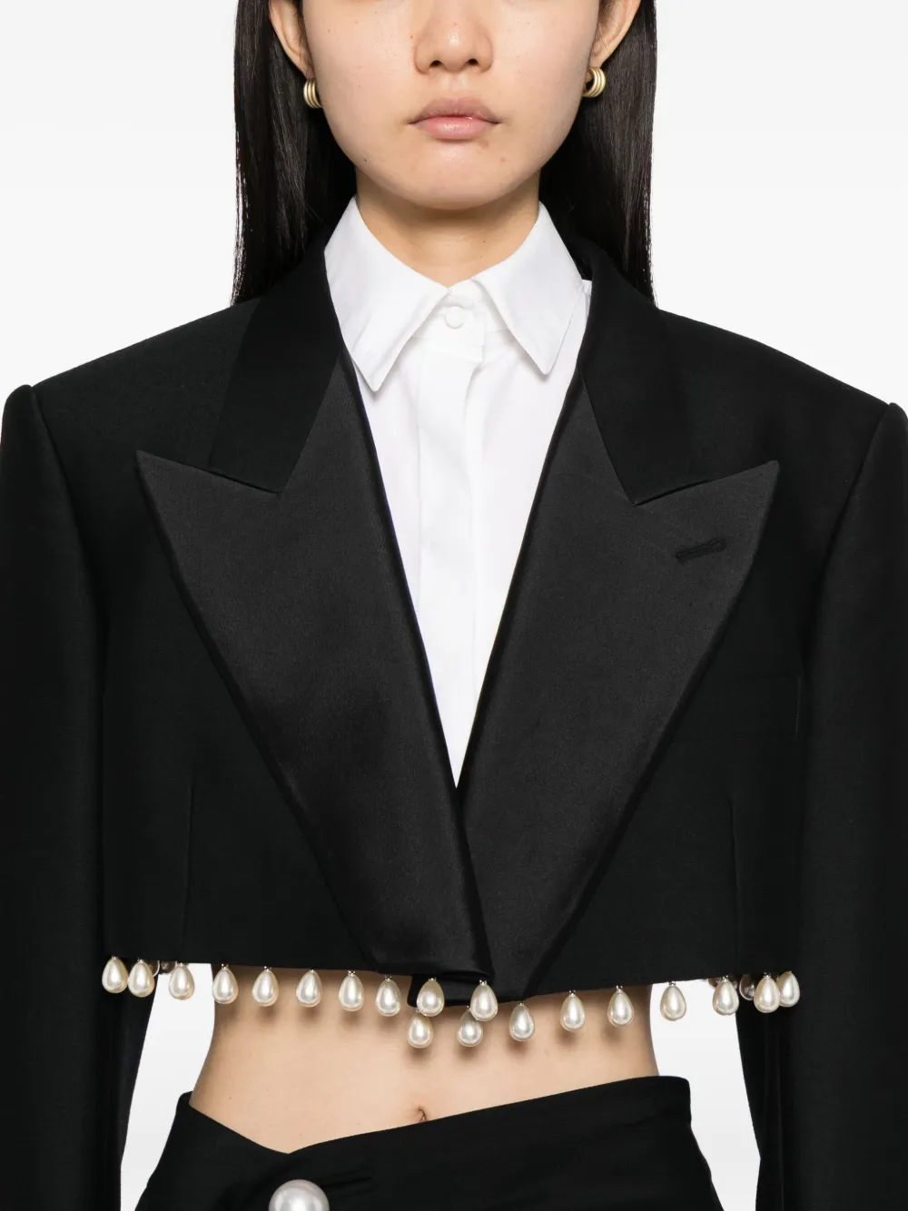 Kimhēkim Pearl-embellished Cropped Jacket In Black