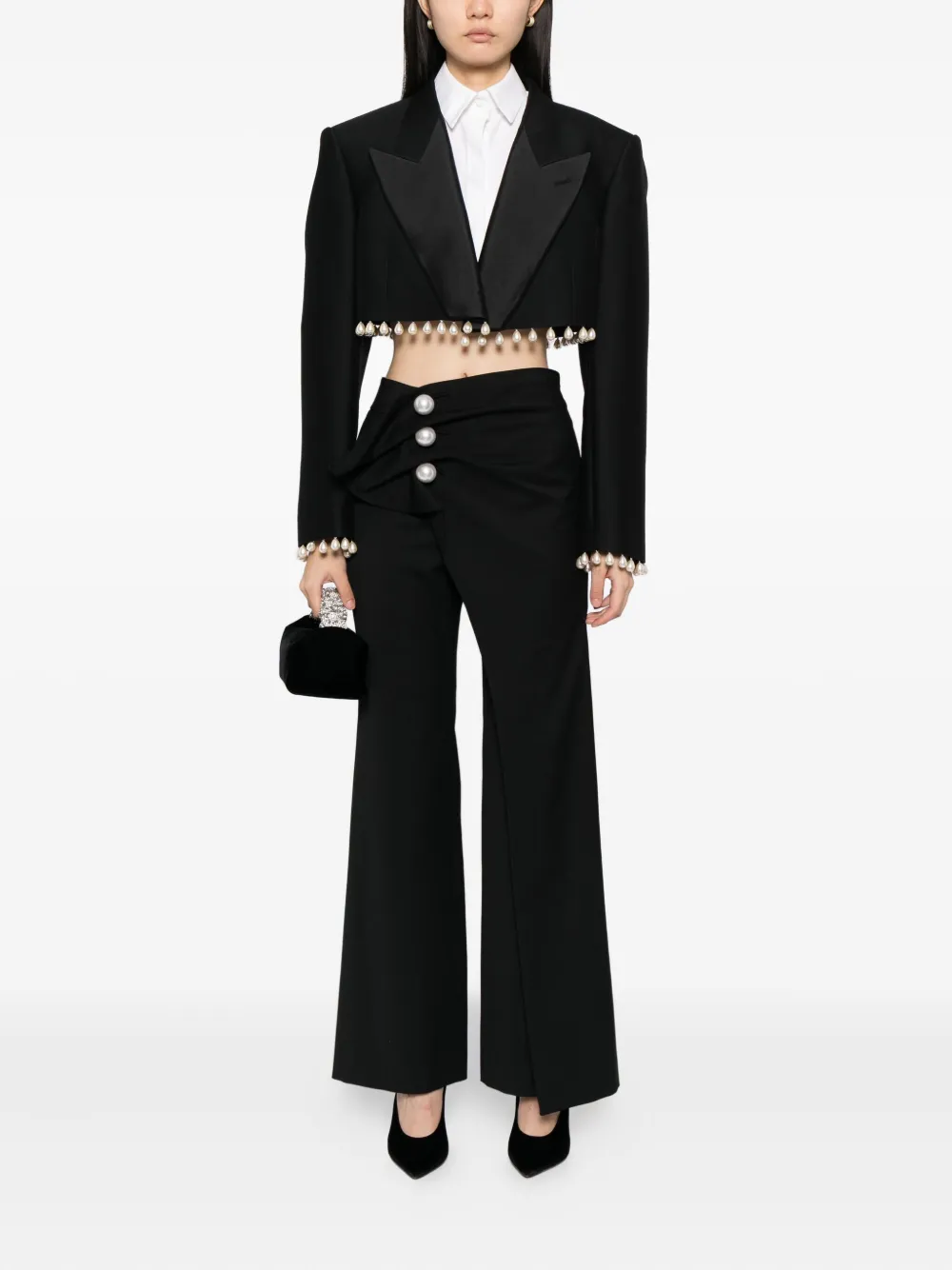 Kimhēkim Pearl-embellished Cropped Jacket In Black