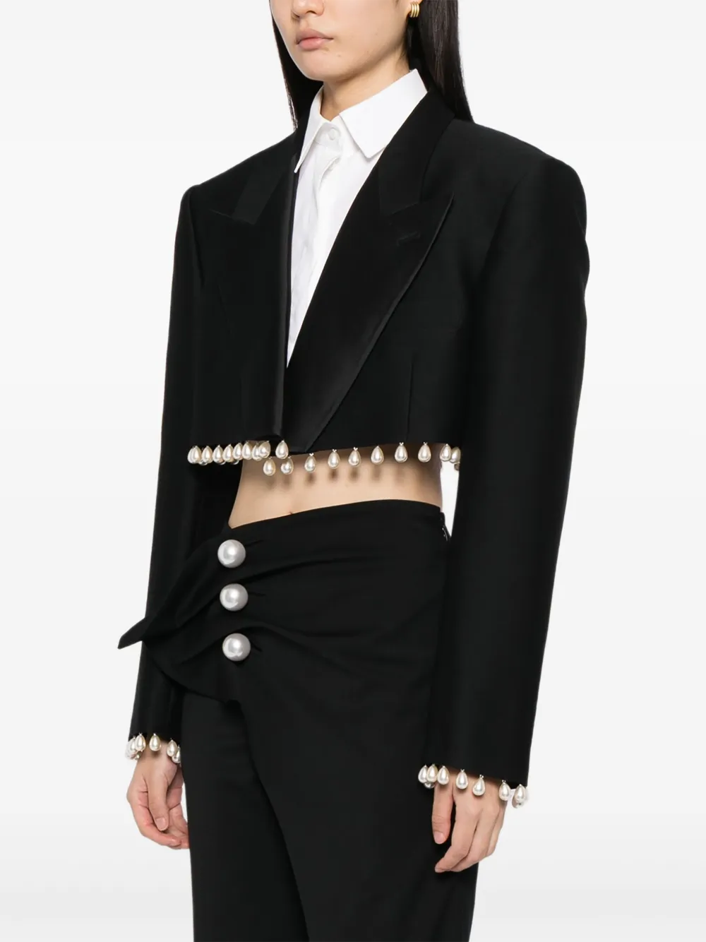 Kimhēkim Pearl-embellished Cropped Jacket In Black