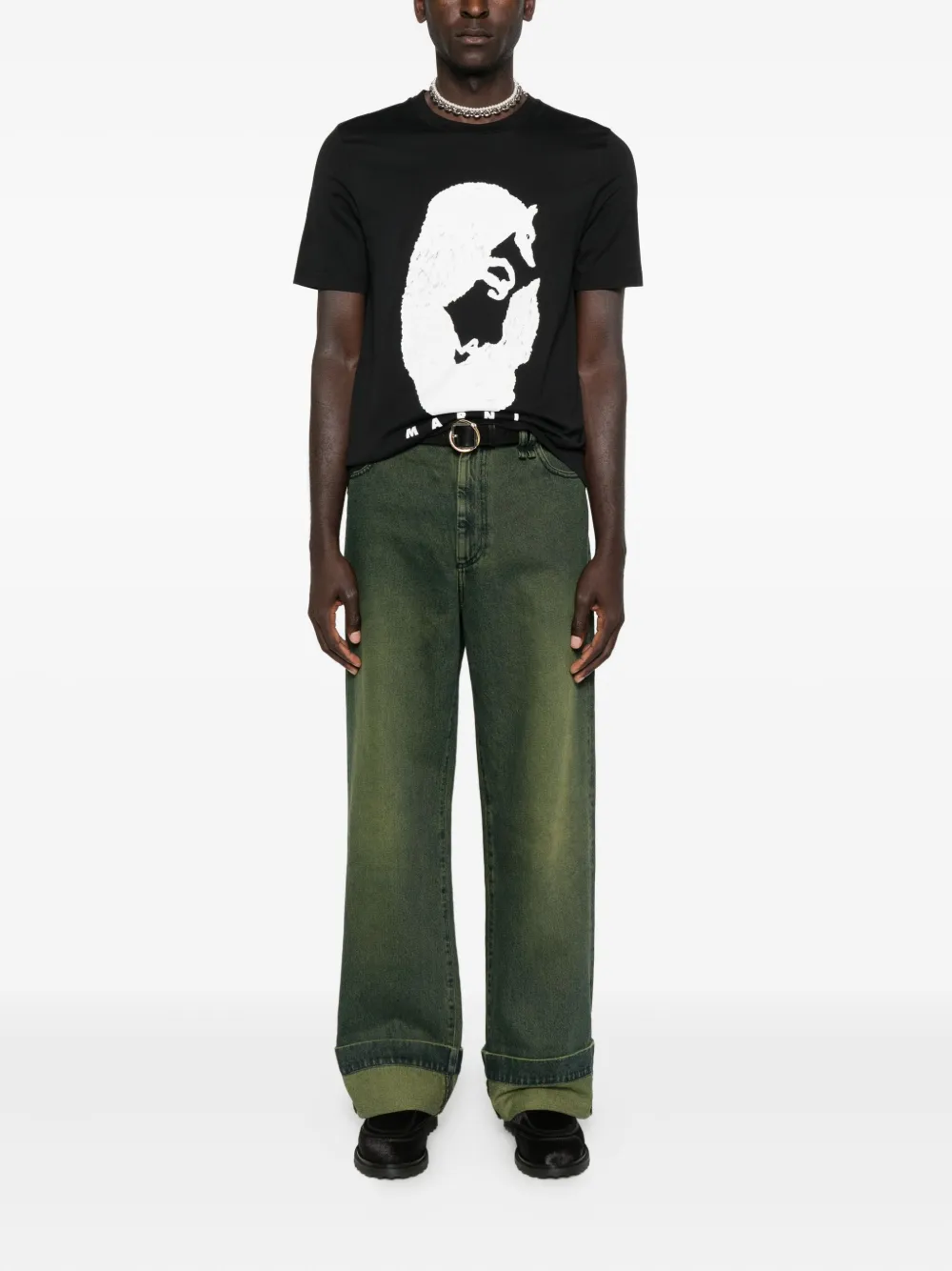 Marni fox-print T-shirt - Zwart