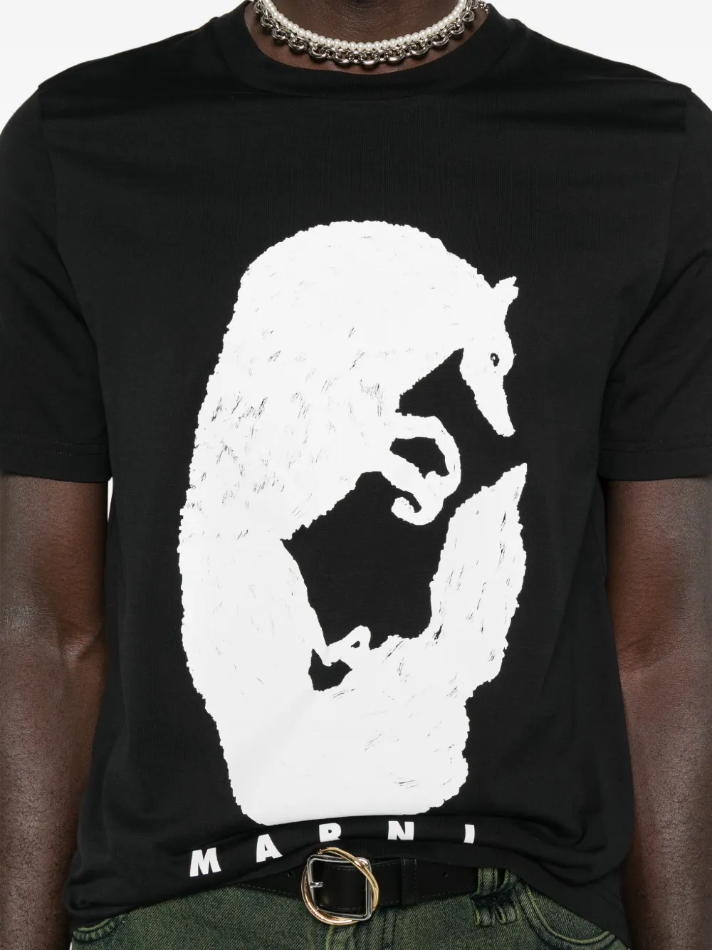 Marni Classic Black Cotton T-shirt With Unique Graphic Design In Black