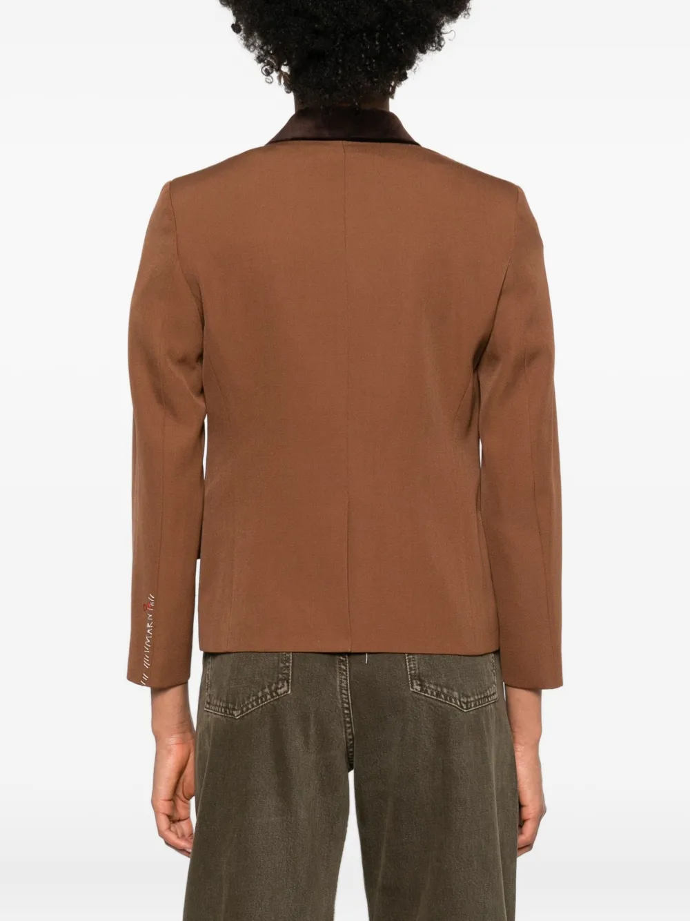 Marni Velvet-trimmed Embroidered Grain De Poudre Wool Blazer In Brown