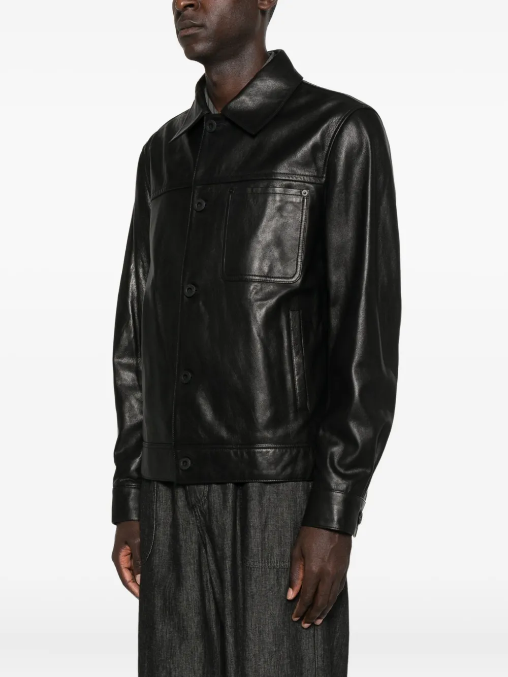 Pence Button-fastening Leather Jacket In Black