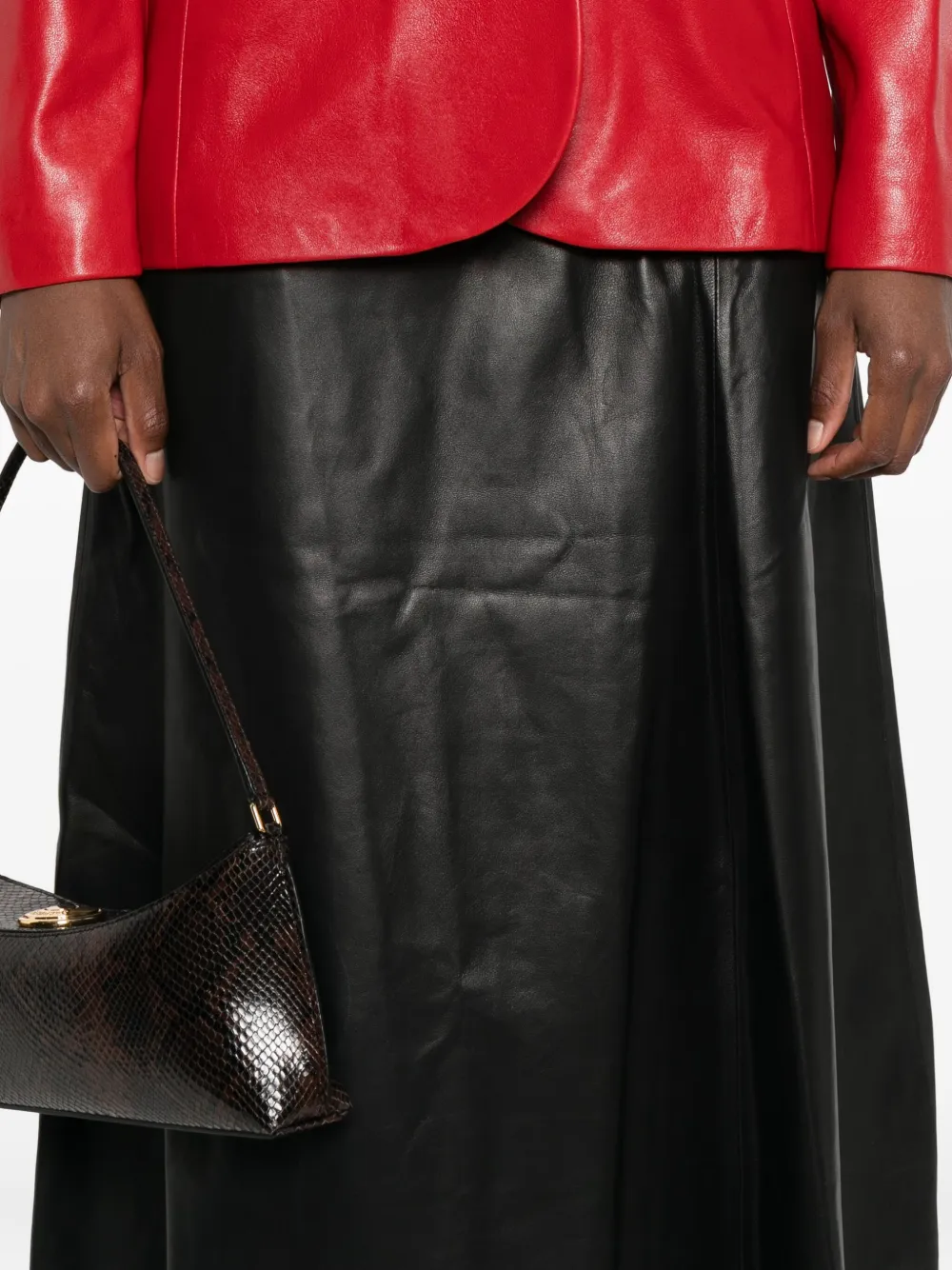 Pence Leren midi-rok met A-lijn Zwart