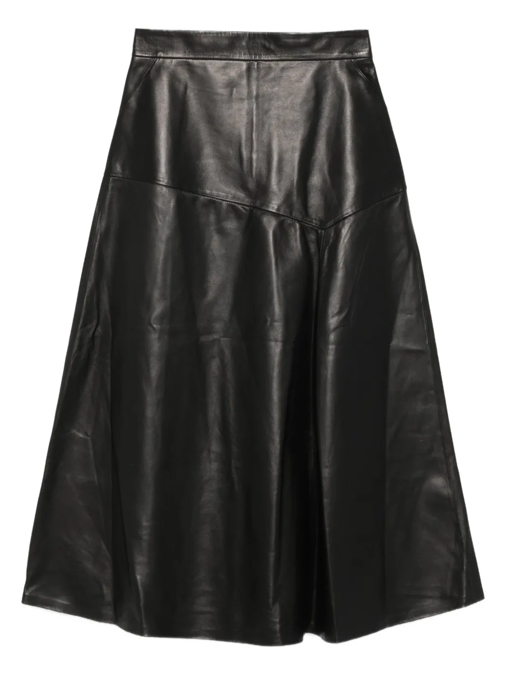 Pence leather a-line midi skirt - ブラック Pence leather a-line midi skirt - ブラック