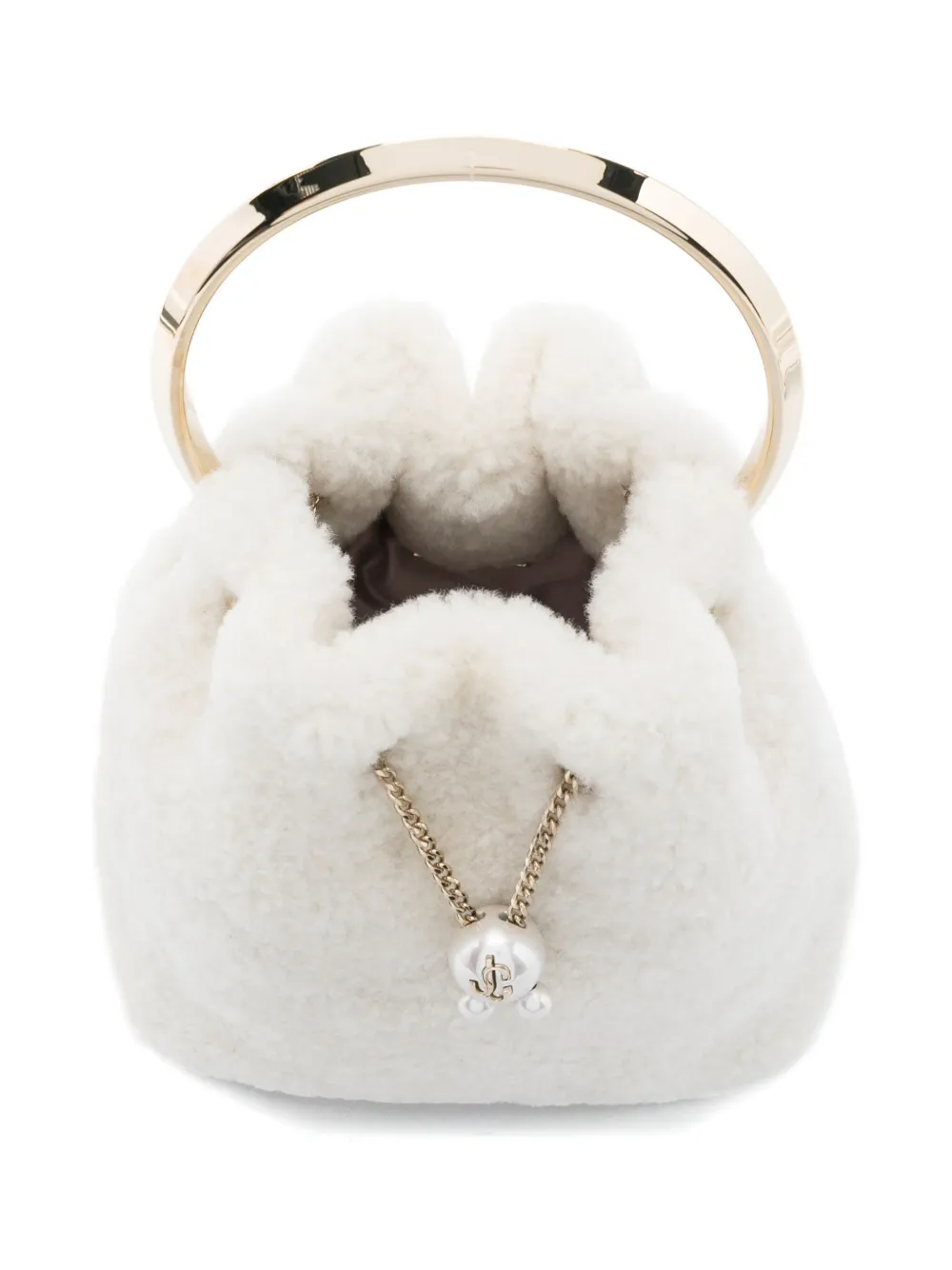 Jimmy Choo Bon Bon Pearl-embellished Ring-handle Mini Bag In White