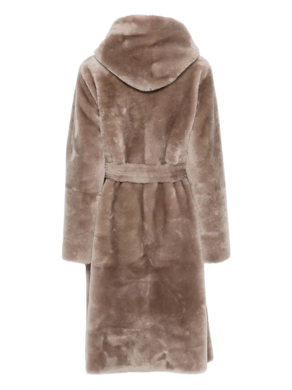 Liska Hooded Belted Coat In Brown
