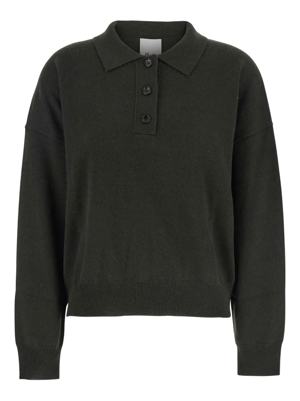 Allude Point-collar Wool Polo Top In Green