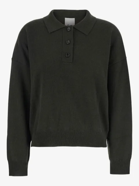 Allude point-collar wool polo top 