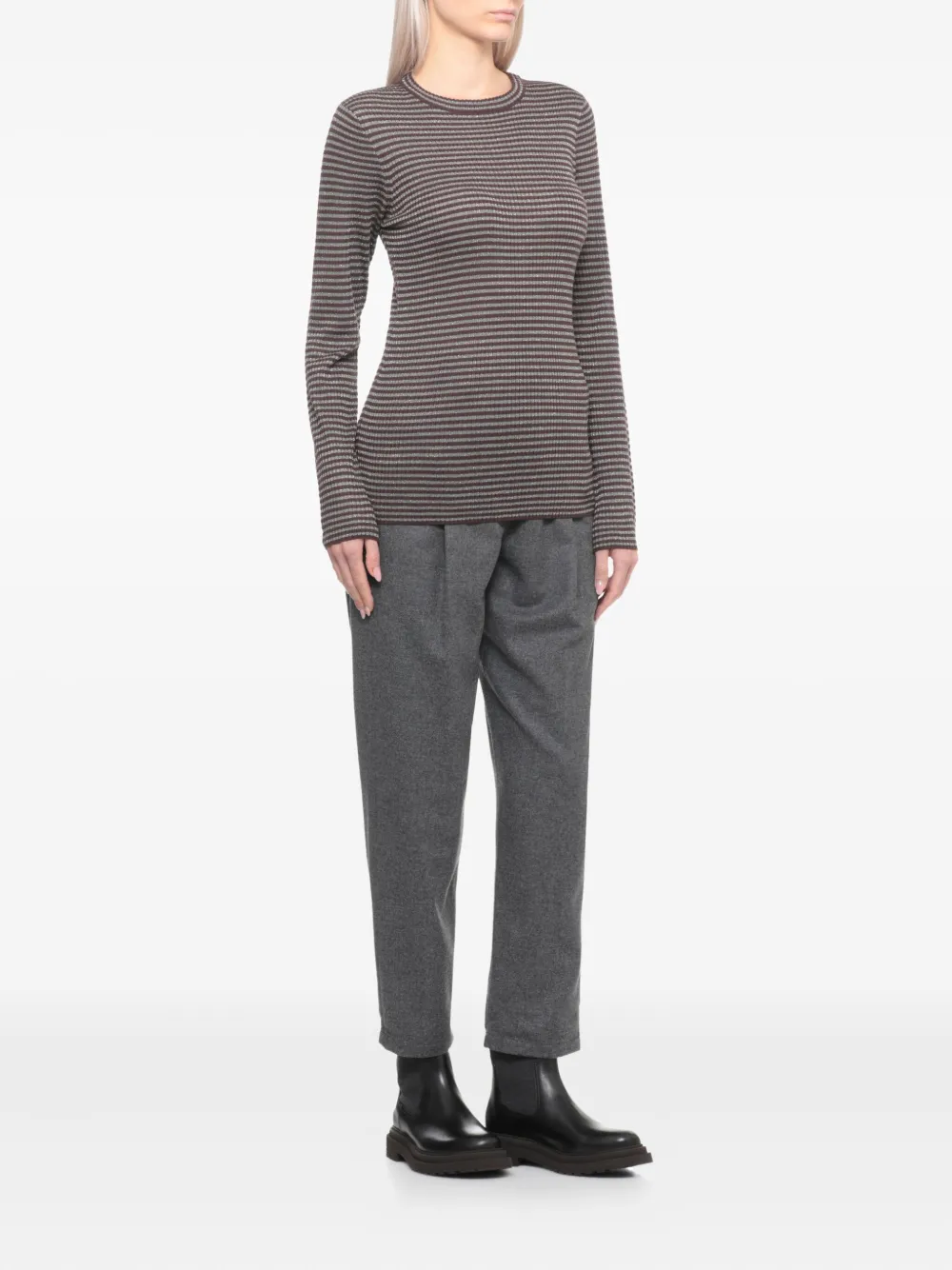 Brunello Cucinelli Striped Knit Sweater Ribbed Texture In Black
