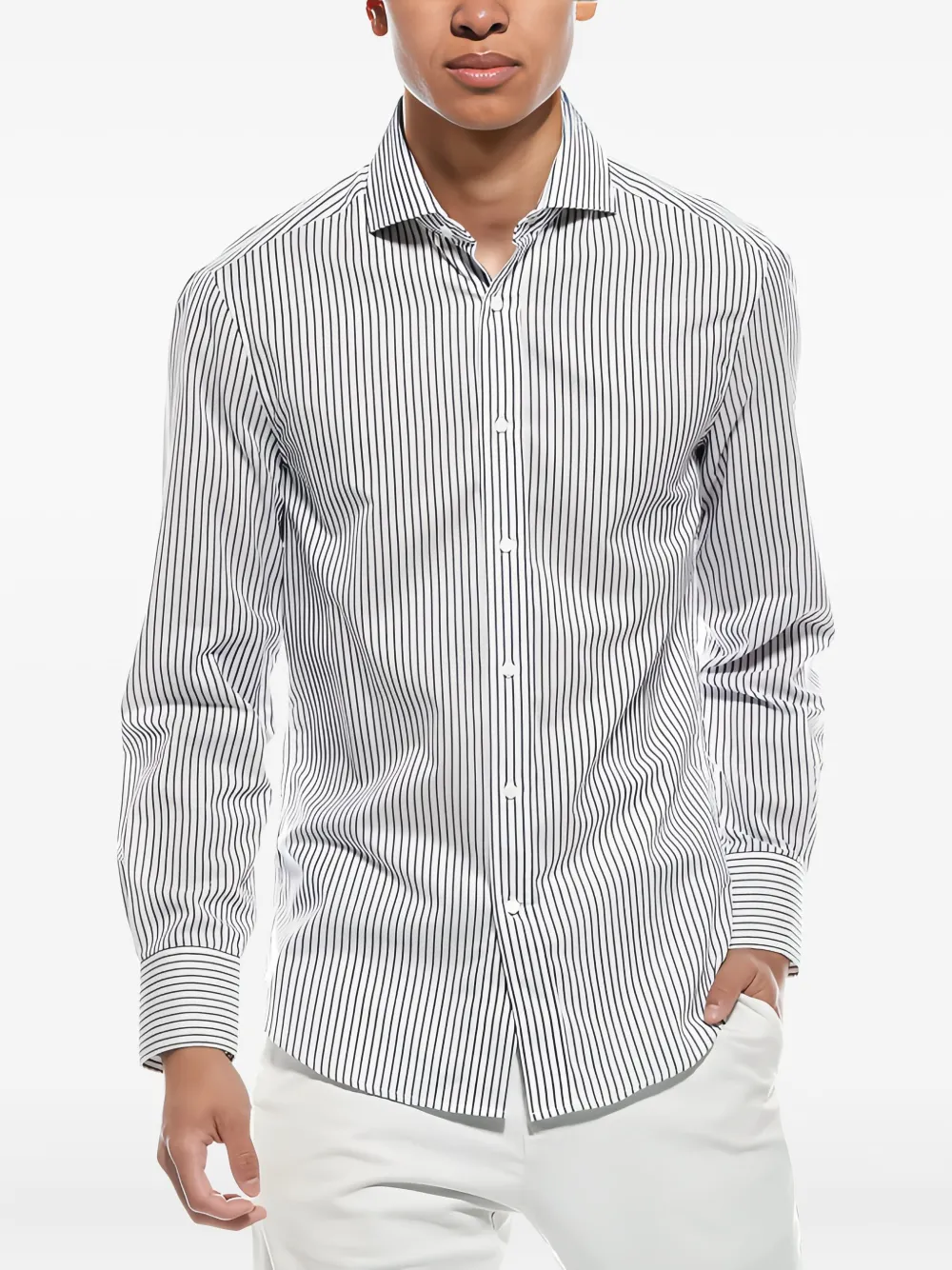 Brunello Cucinelli pinstripe cotton shirt | Blue | Image 1