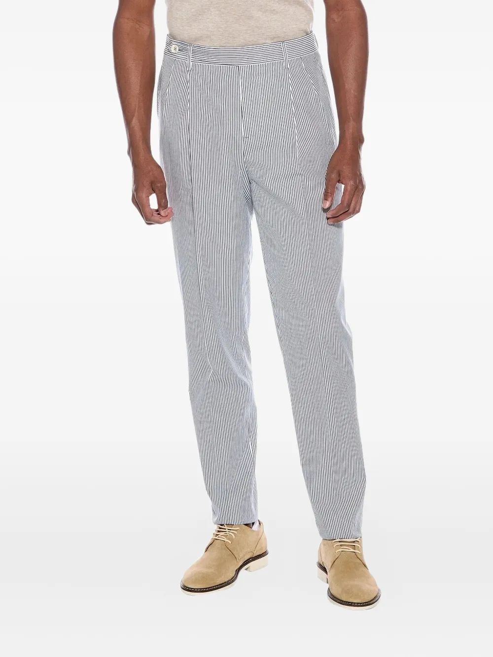 Brunello Cucinelli pleated-front striped trousers | White | Image 1