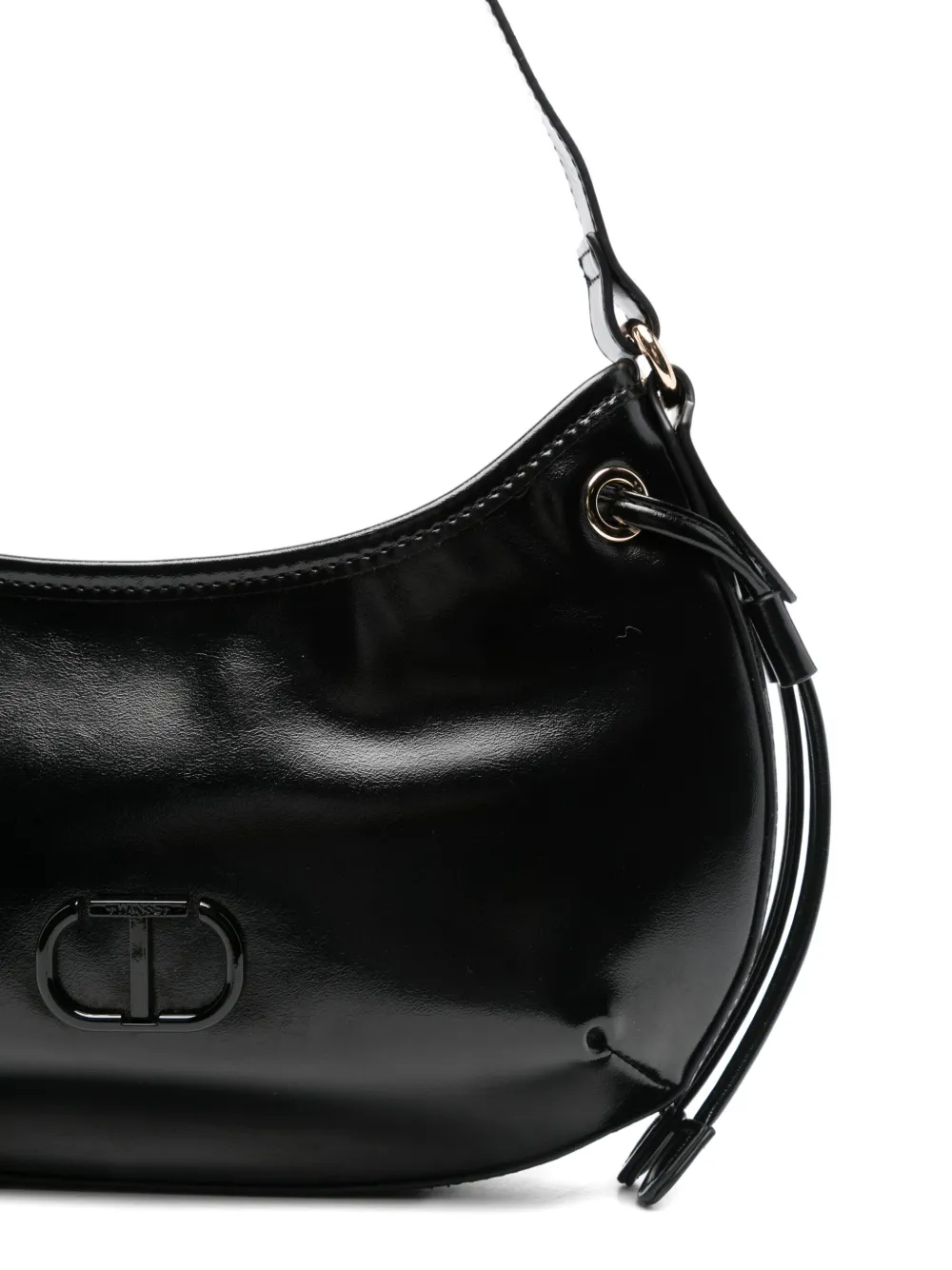 Twinset Curved-handle Leather Shoulder Bag In Black
