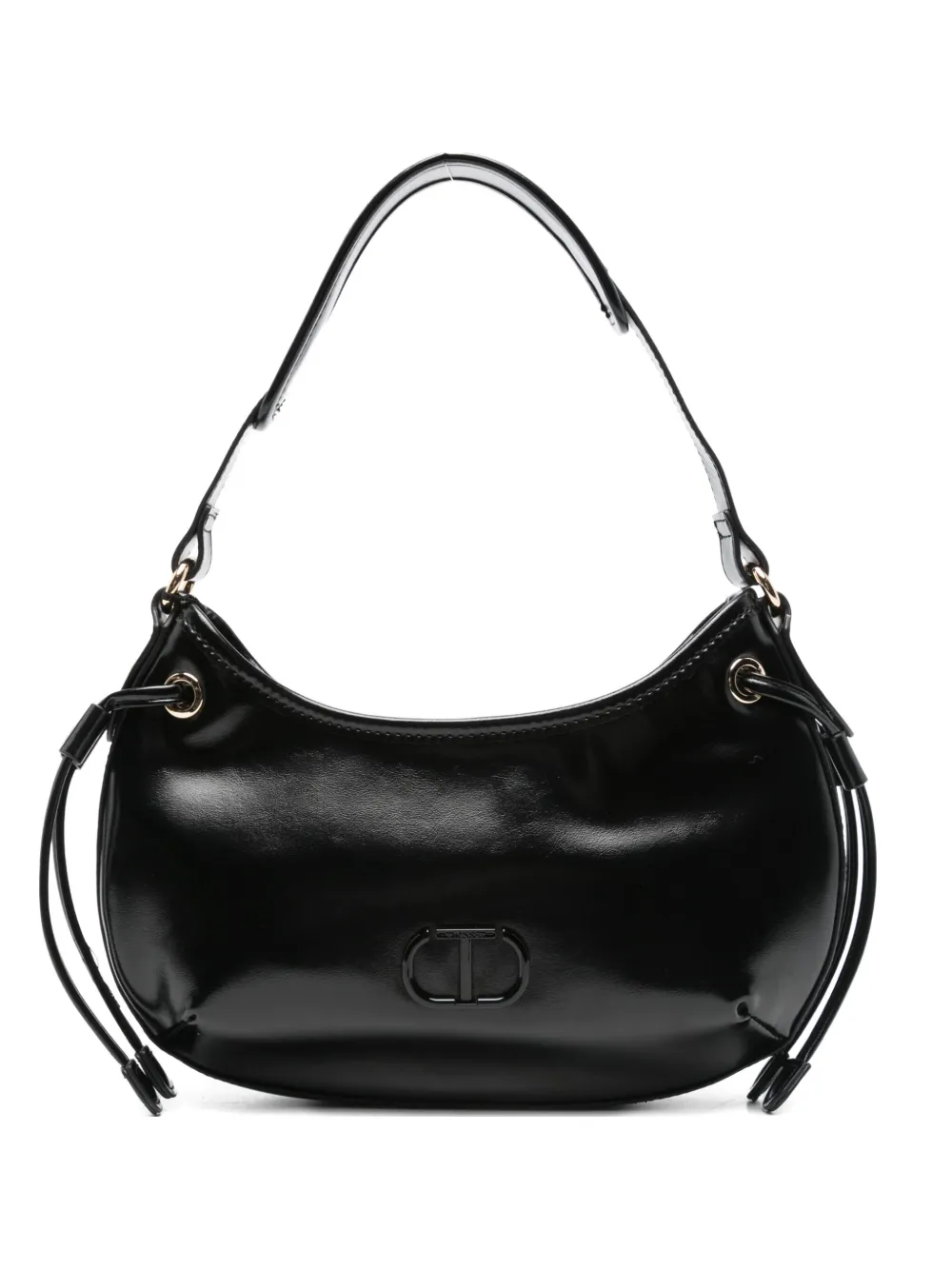 Twinset Curved-handle Leather Shoulder Bag In Black