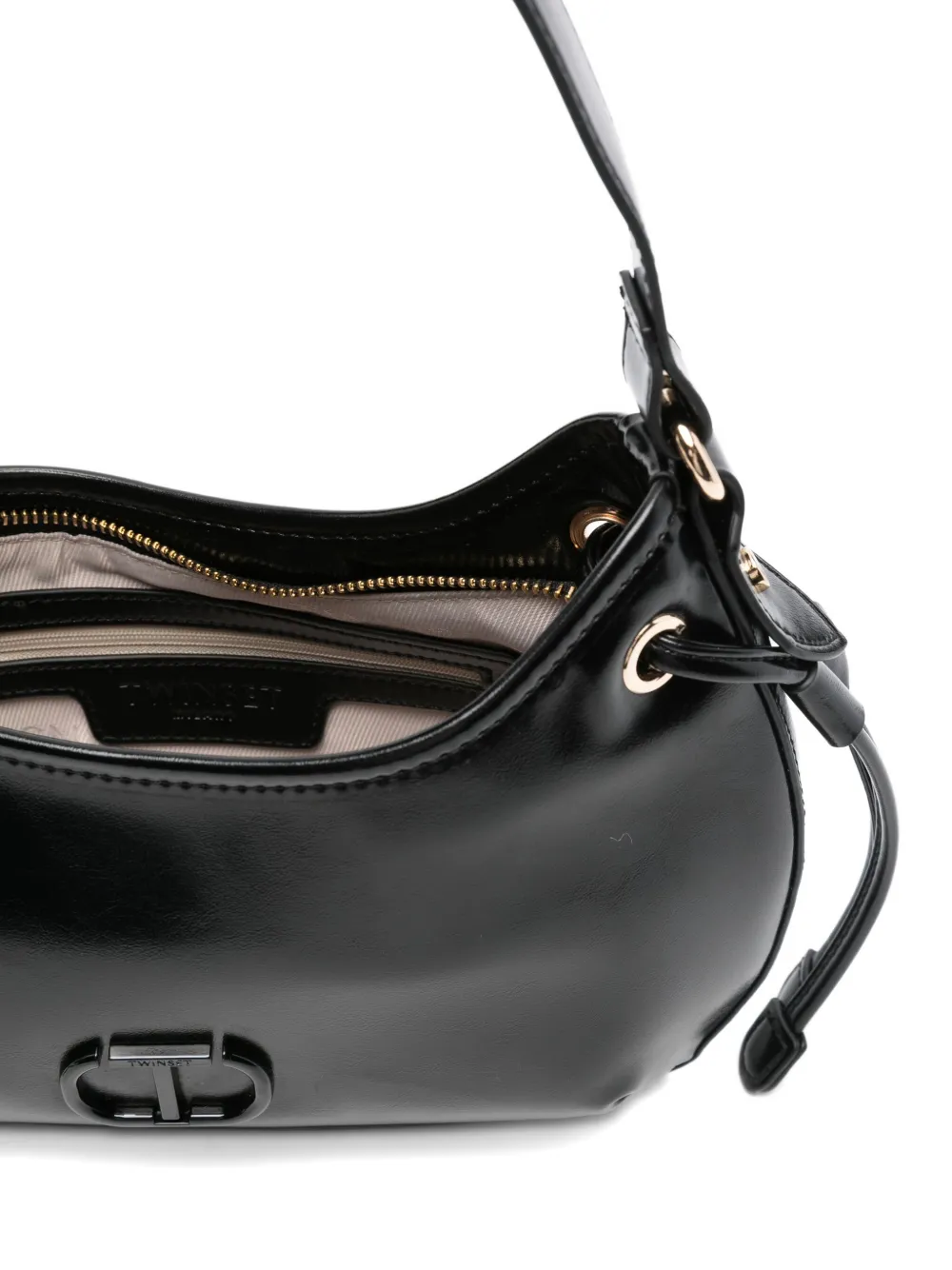Twinset Curved-handle Leather Shoulder Bag In Black
