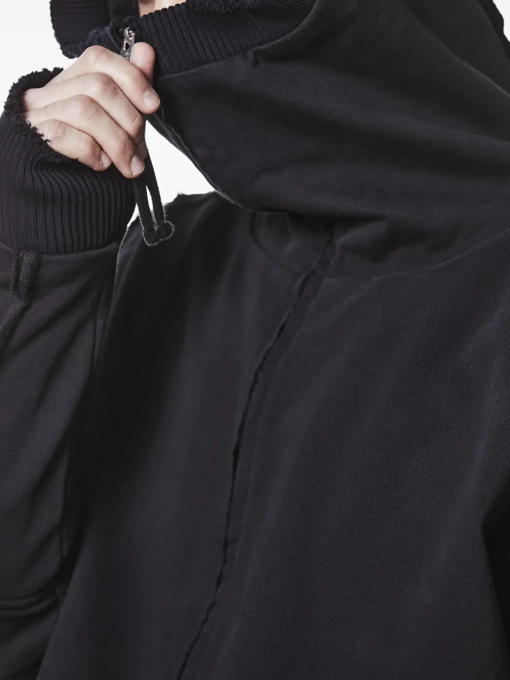 Thom Krom Frayed High-neck Zip-up Jacket In Black