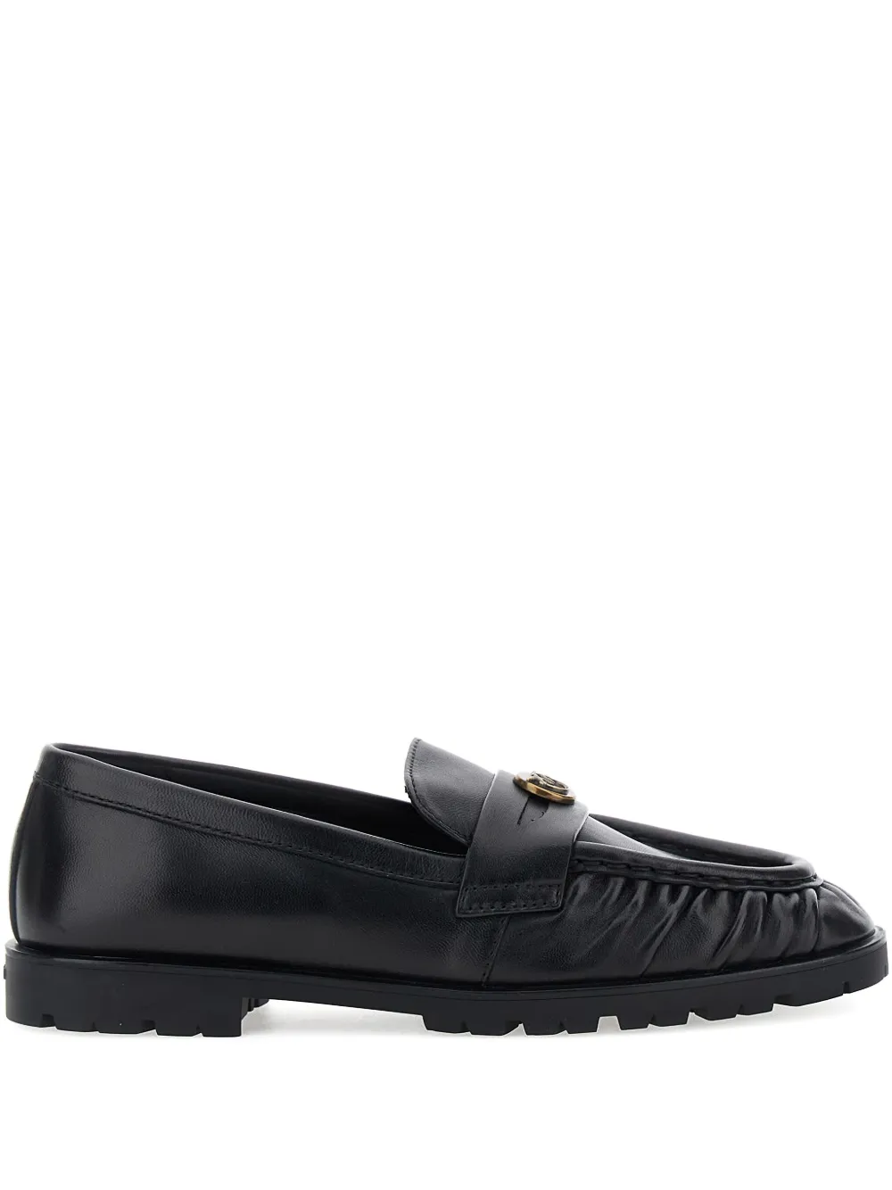PINKO Nora pleated logo loafers Black