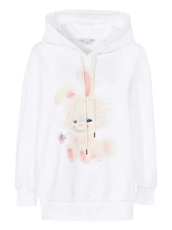 Stella McCartney Rabbit-print Ribbed Hoodie in White