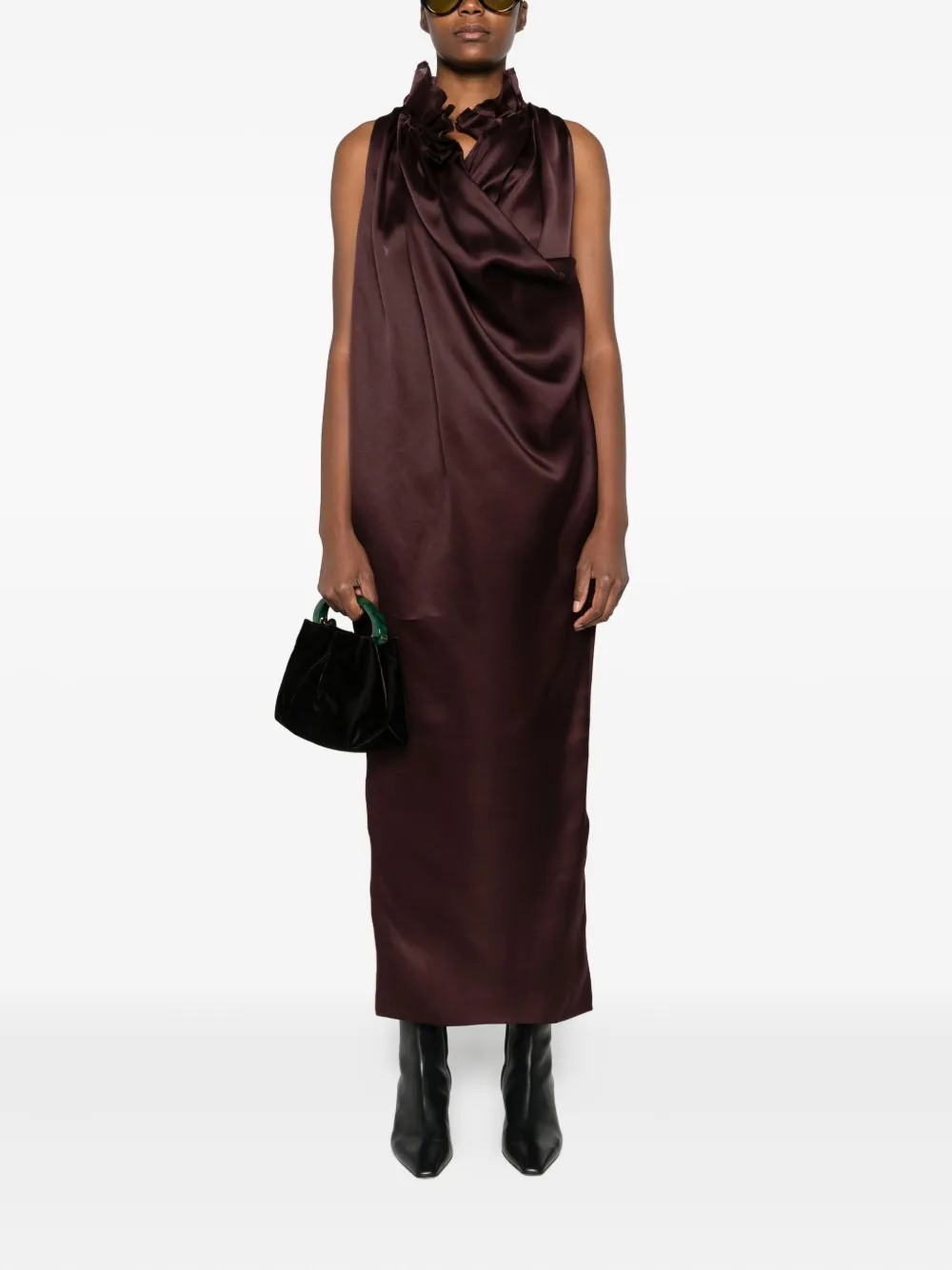KHAITE draped-details cowl-neck maxi dress - Bruin