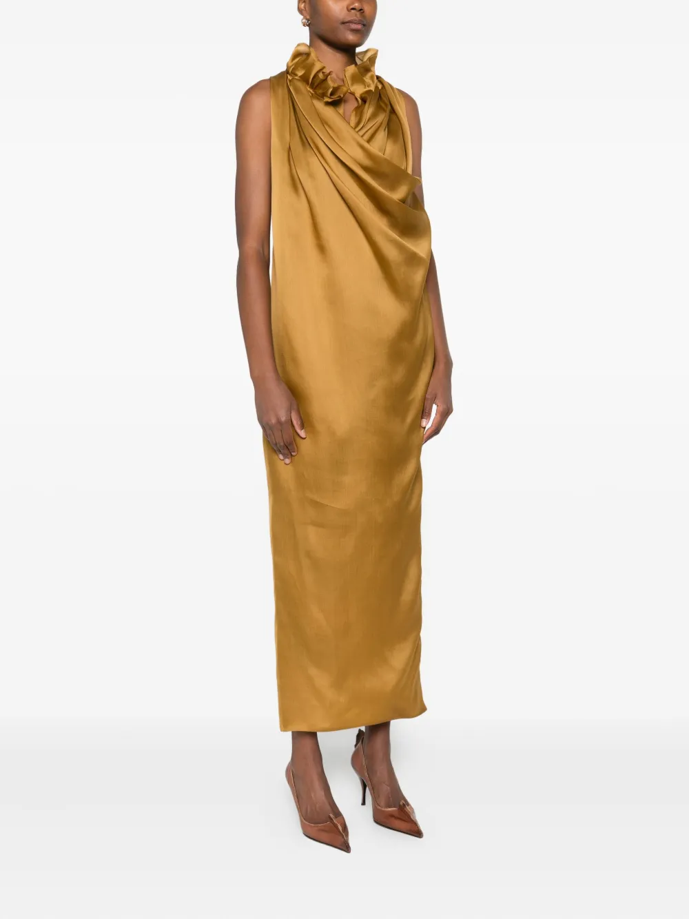 Khaite Draped Maxi Dress In Brown
