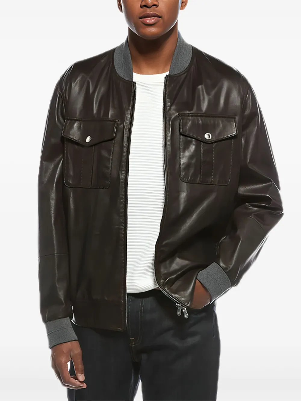 Brunello Cucinelli flap-pocket leather jacket | Brown | Image 1