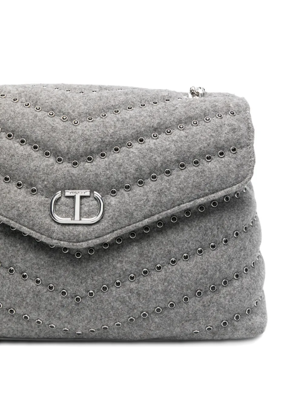 Twinset Quilted Studded Crossbody Bag In Gray