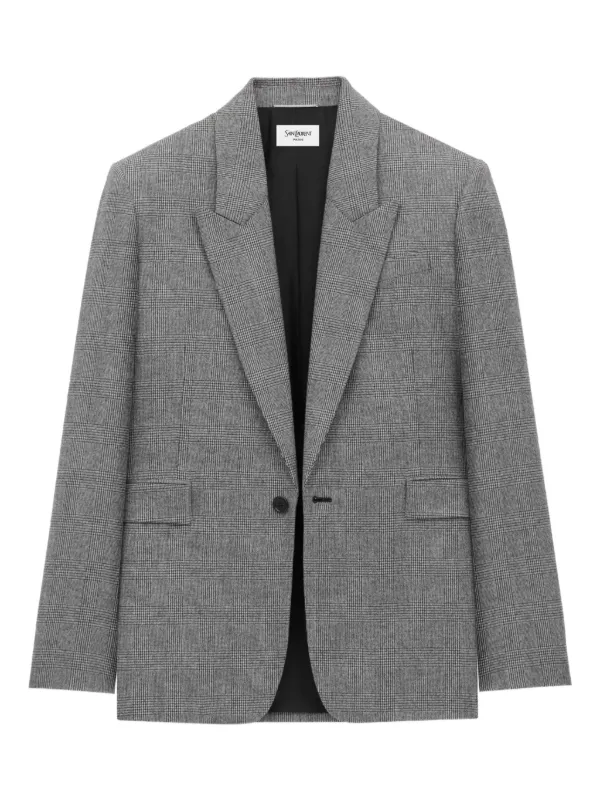 YVES SAINT LAURENT グレー チェック ジャケット Saint Laurent チェック シングルジャケット | グレー | FARFETCH JP