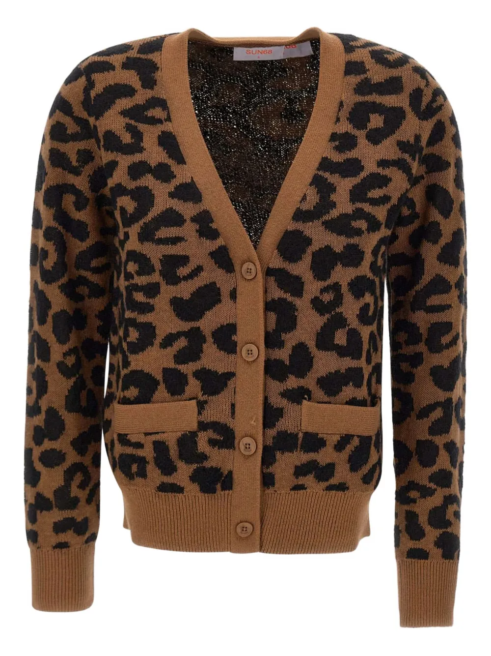 Sun 68 Button Cardigan In Animal Print