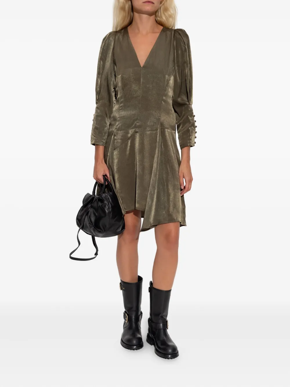 IRO puff-sleeve asymmetric mini dress - Groen