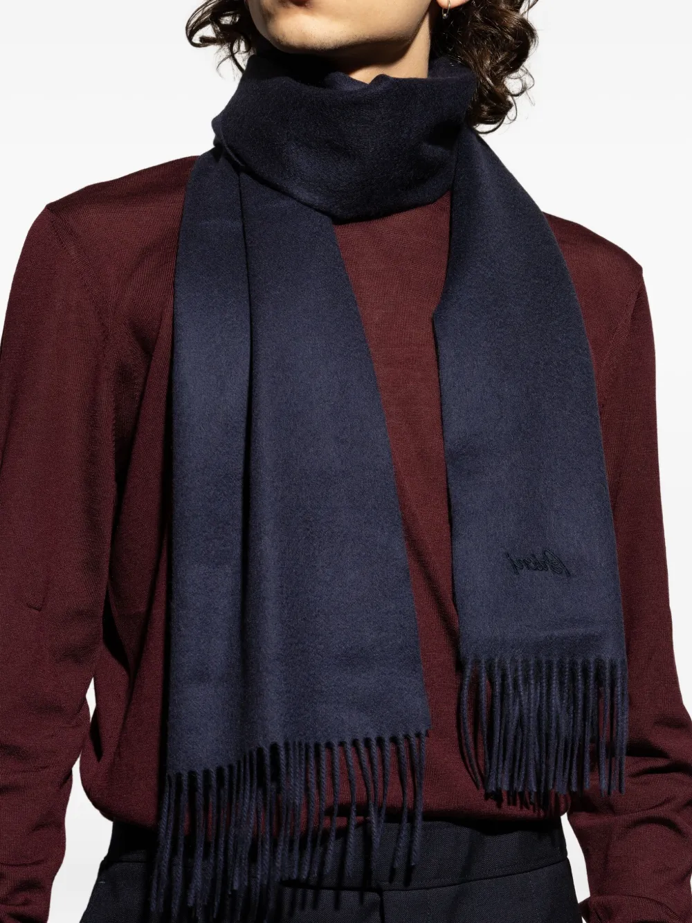 Brioni Sjaal met geborduurde franje Blauw