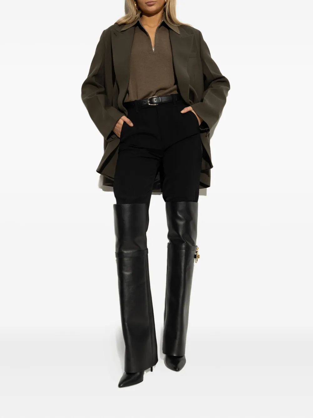 Givenchy Shark Lock Stiletto Leather Over-the-knee Boots In Black