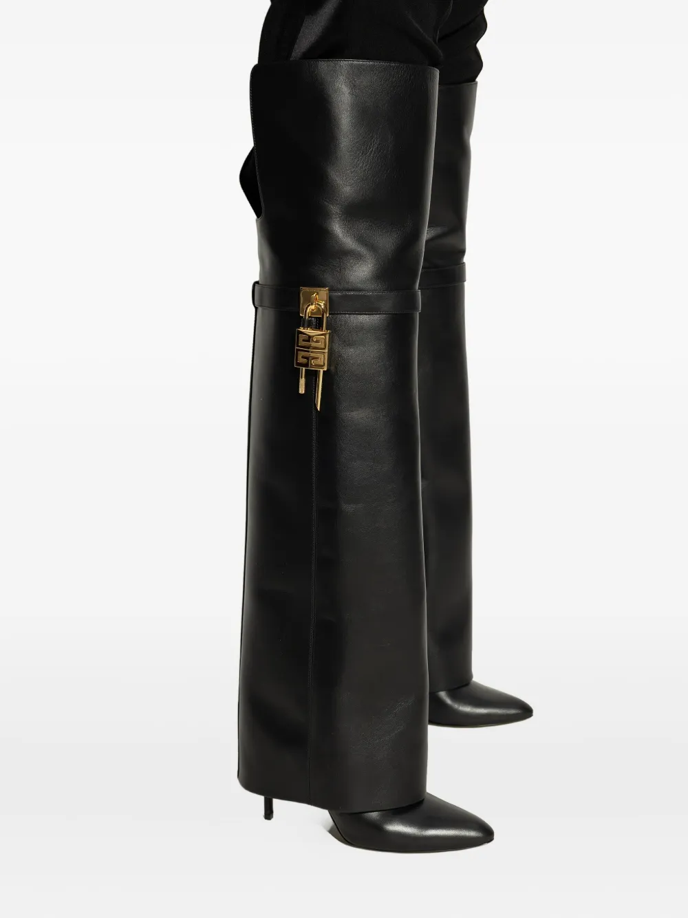 Givenchy Shark Lock Stiletto Leather Over-the-knee Boots In Black