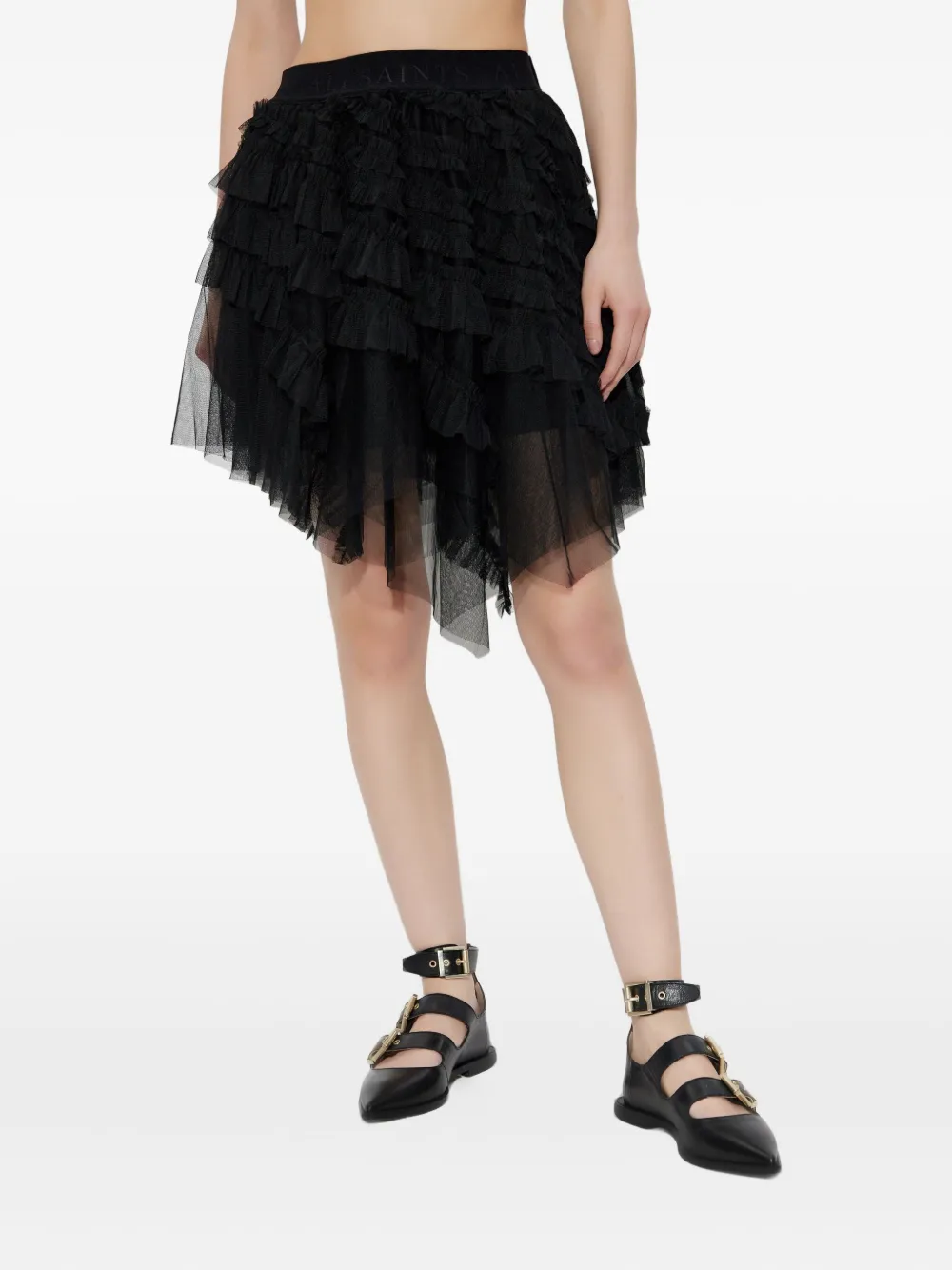  Allsaints Jayde Ruffled Tulle Skirt - Black 