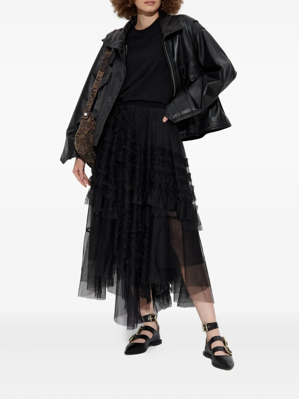 AllSaints Jen tulen rok met ruches - Zwart