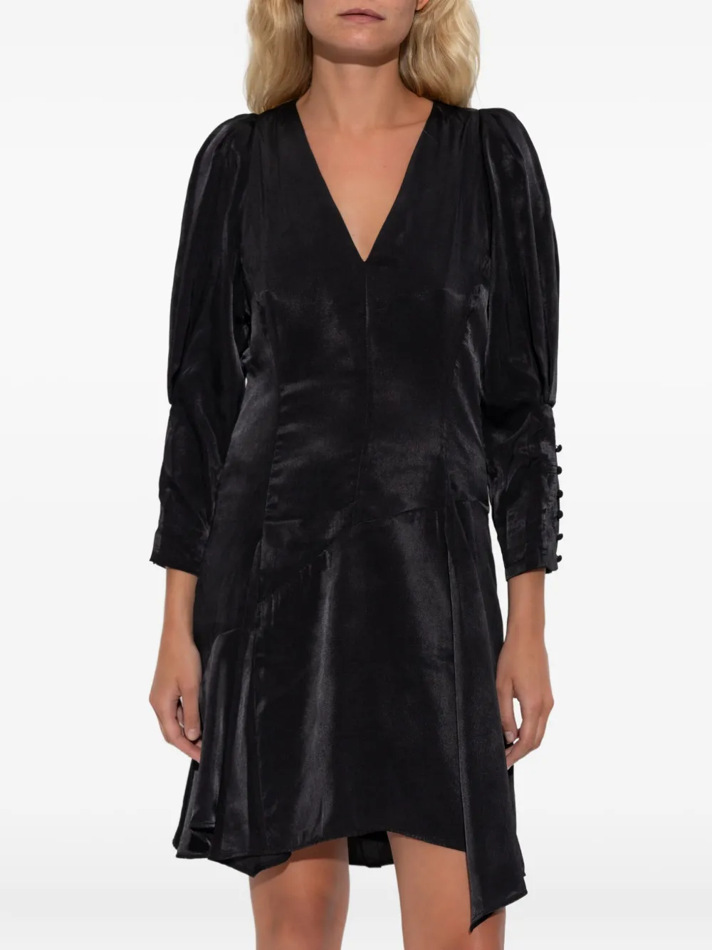 Iro Puff-sleeve Asymmetric Mini Dress In Black