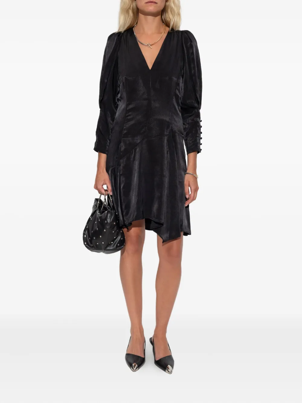 IRO puff-sleeve asymmetric mini dress - Zwart