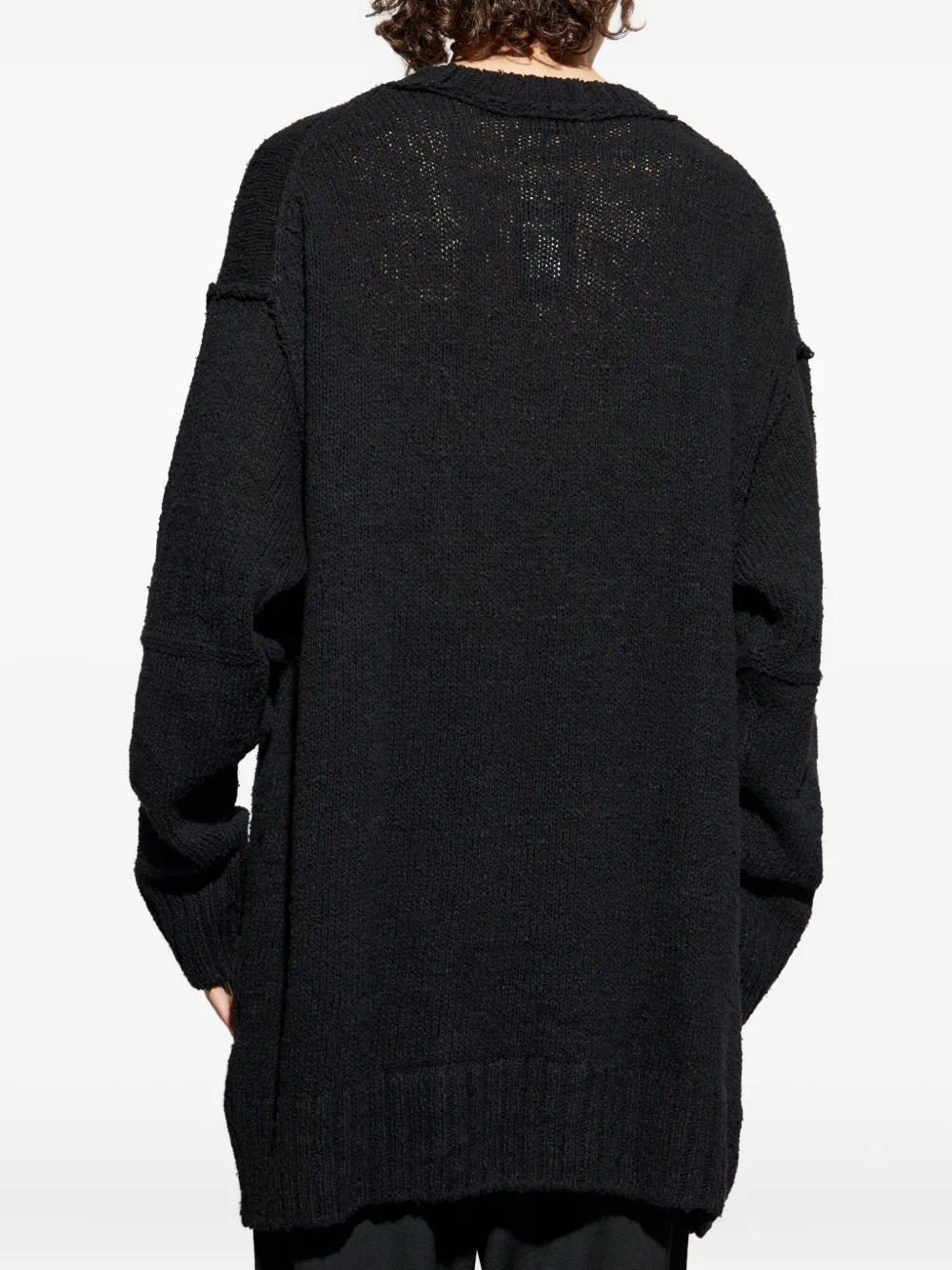 Yohji Yamamoto Chest-pocket Frayed-edge Sweater In Black