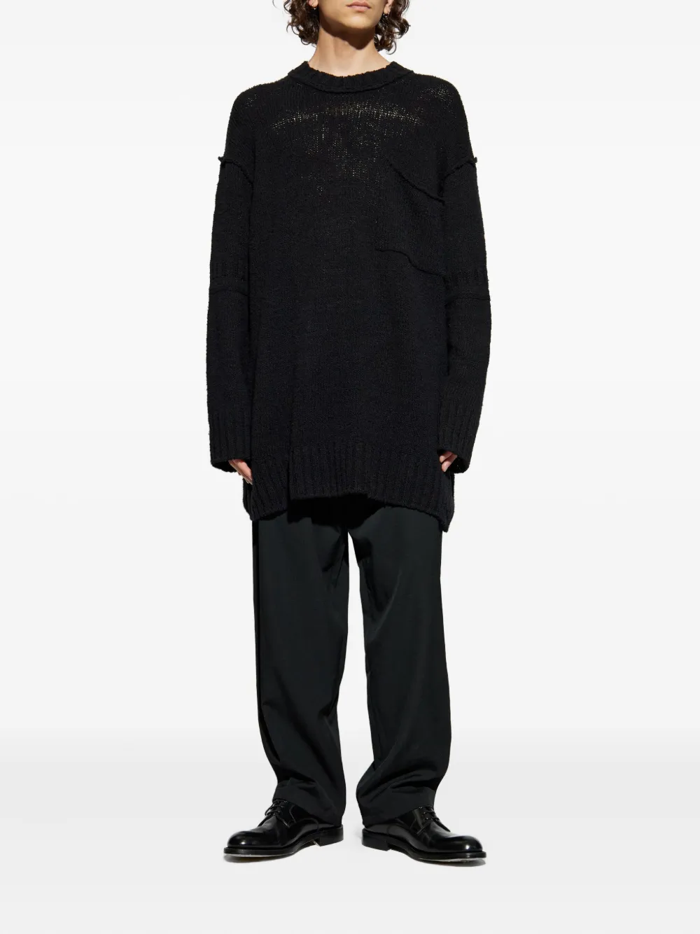 Yohji Yamamoto chest-pocket frayed-edge sweater - Zwart