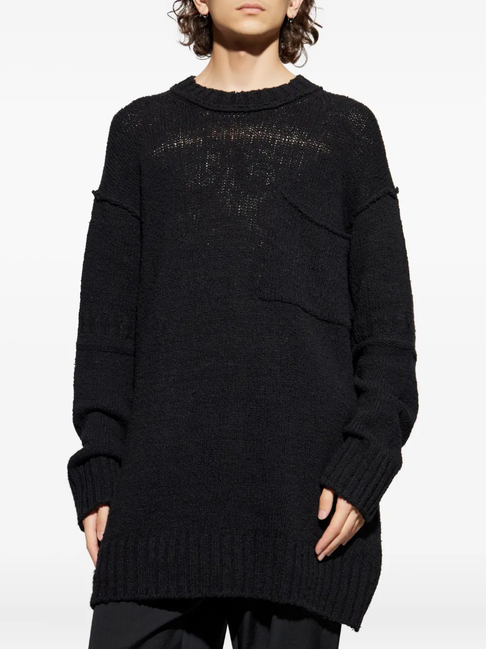 Yohji Yamamoto Chest-pocket Frayed-edge Sweater In Black