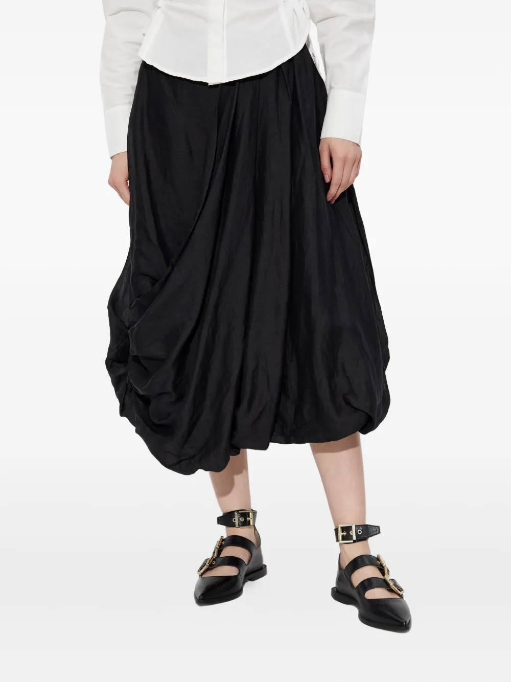 Allsaints Nia Pleated Bubble Hem Midi Skirt In Black
