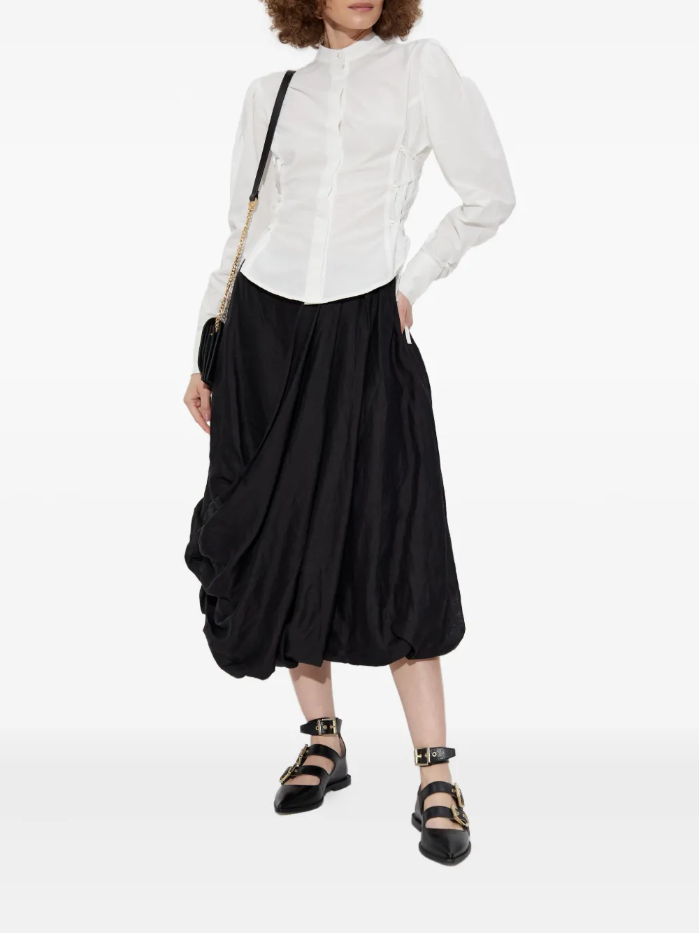 Allsaints Nia Pleated Bubble Hem Midi Skirt In Black