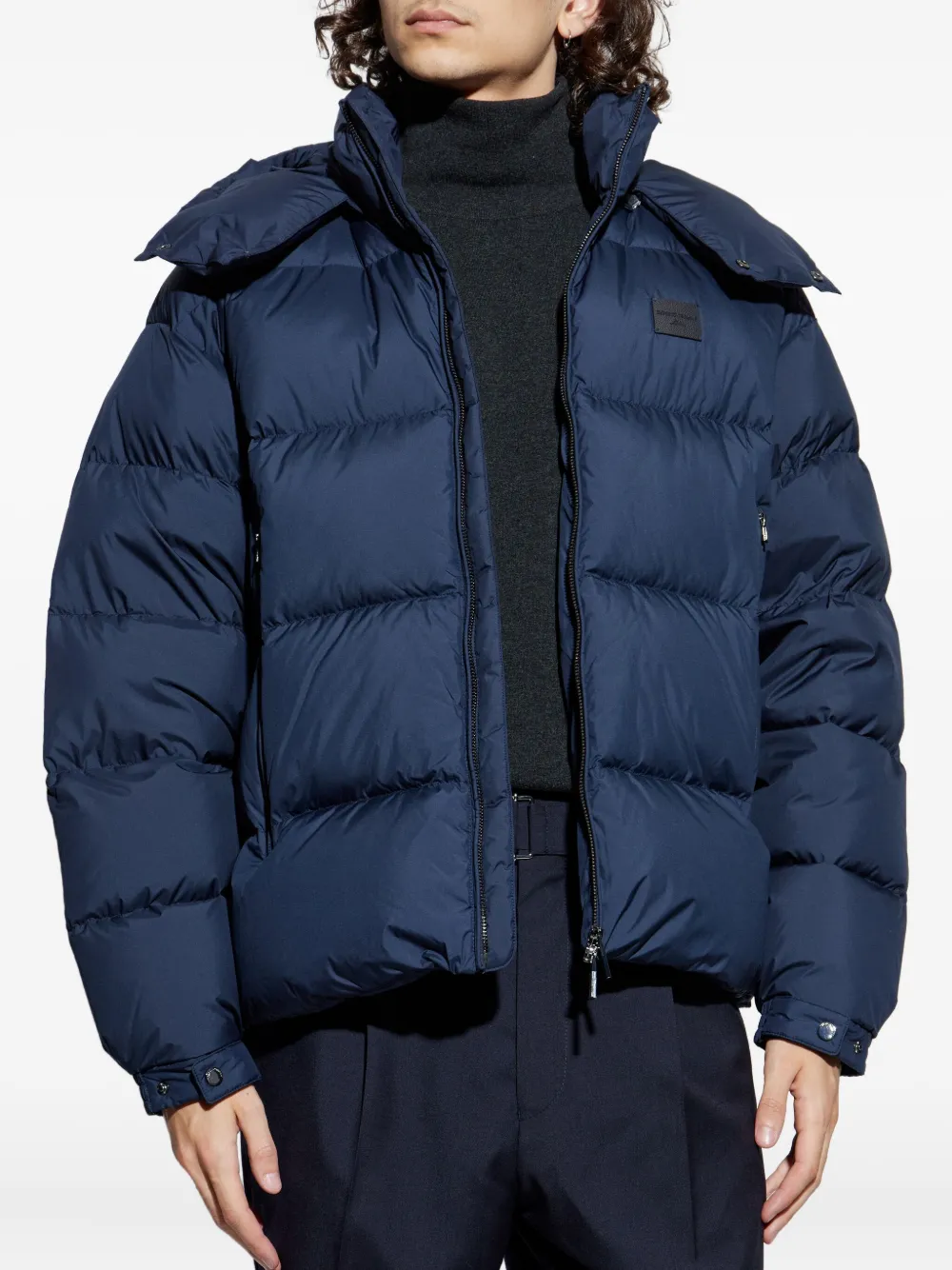 Emporio Armani Attached-hood Quilted Padded Jacket In Blue