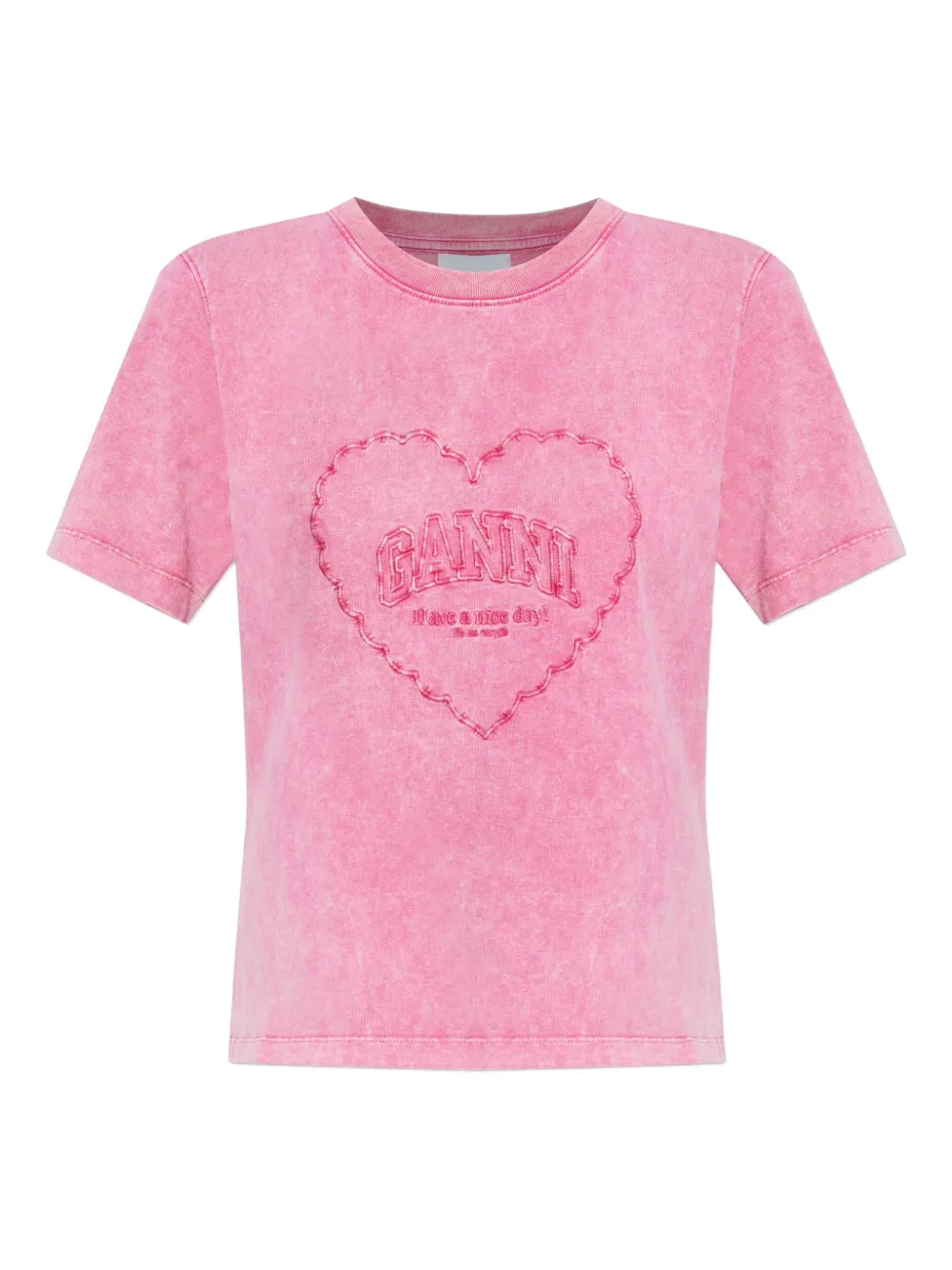 GANNI heart-embroidered T-shirt | Pink | Image 1