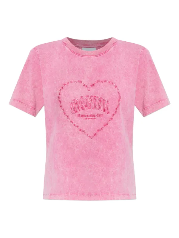 GANNI ハートエンブロイダリー Tシャツ | ピンク | FARFETCH JP